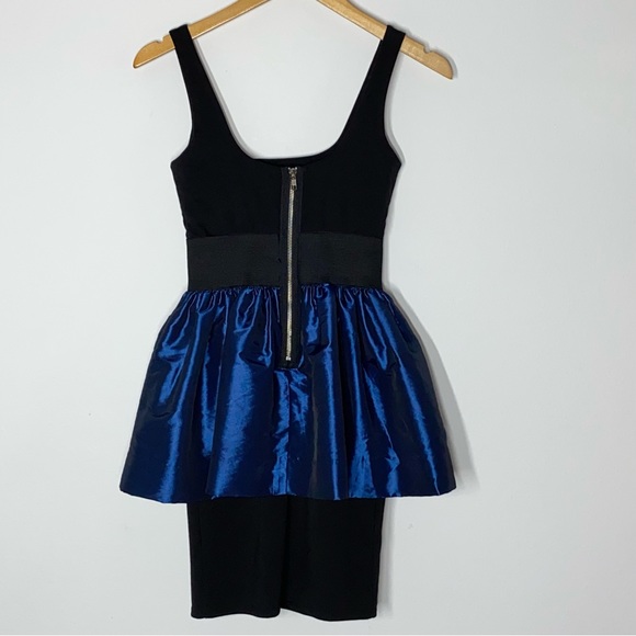 S Necessary Objects Elastic Waist Metallic Satin Peplum Mini Colorblock Dress - Picture 10 of 10